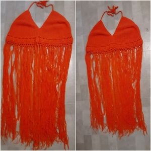 SOLD: Neon Orange Crochet Knit Halter Outfit